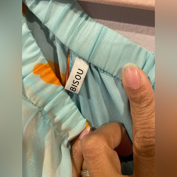 Size 6 Bisou Bisou Turquoise Floral Off Shoulder Maxi Dress - Picture 4 of 5